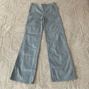 Marc Jacobs Wide-Leg Baby Blue Herringbone Stripe Pants Sailor Button Seam